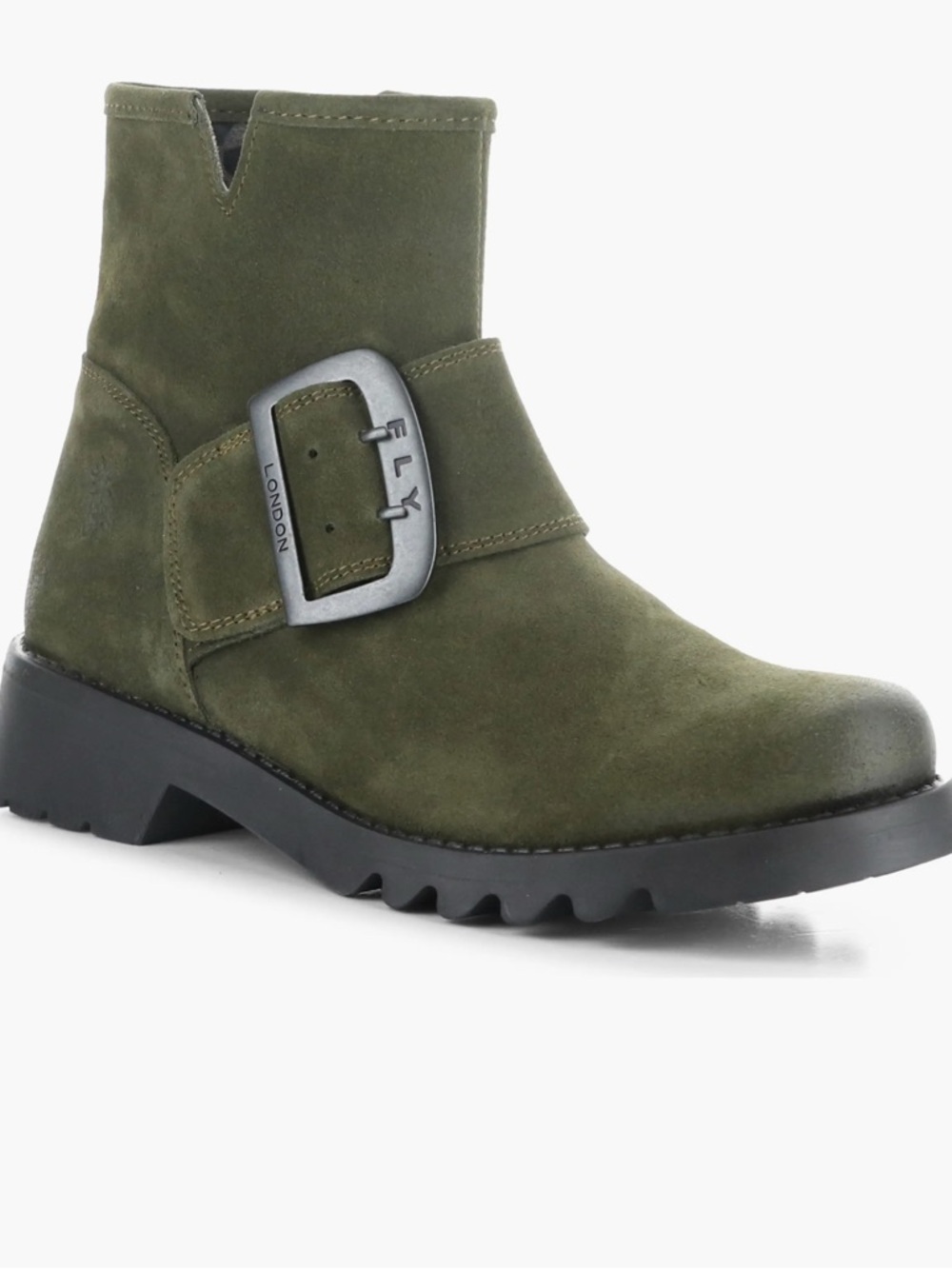 Fly London Olive Green Suede Buckle Ankle Boots
